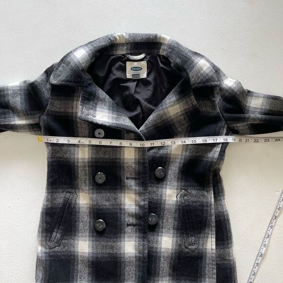 Old Navy black cream plaid winter pea coat double breasted xs small - Picture 10 of 10
